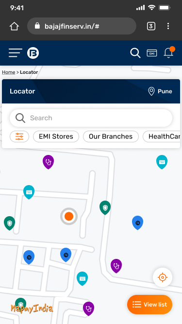 Store Locator entry: eleven categories of coloured pin with no legend