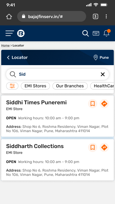 Search results showing two shops with one identical address